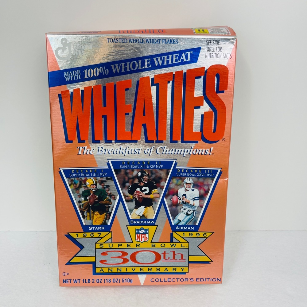 Vintage 1996 Wheaties Box NFL Super Bowl 30th Anniversary Starr Bradshaw Aikman